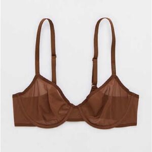 Aerie SMOOTHEZ Unlined Mesh Balconette Bra in Chocolate Brown NWT